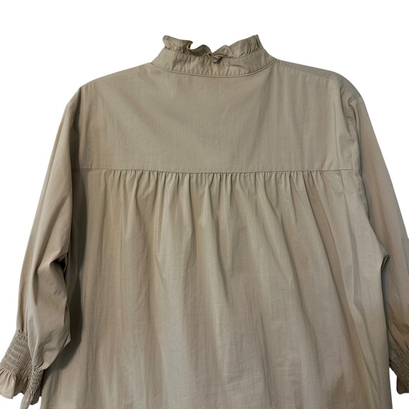 Caryn Lawn Beige Ruffle Collar Button Front Long Sleeve Shirt Top Women's - Picture 9 of 12